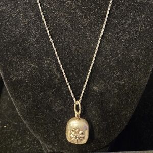 Sterling Silver Bell Charm Necklace – 20” Chain – Etched Flower Design